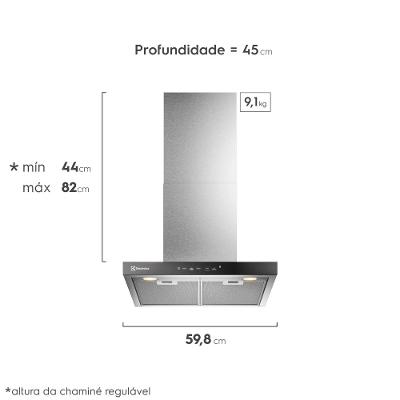 Coifa de Parede Electrolux 60cm Inox Experience com Inteligência Artificial e Alto Poder Sucção (CE6TF)