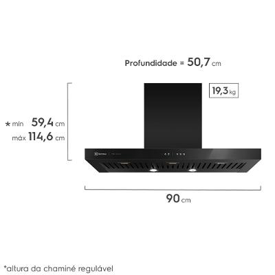 Coifa de Parede Electrolux 90cm Preta Pro Series com Painel Touch e Filtro Baffle (90CTV)