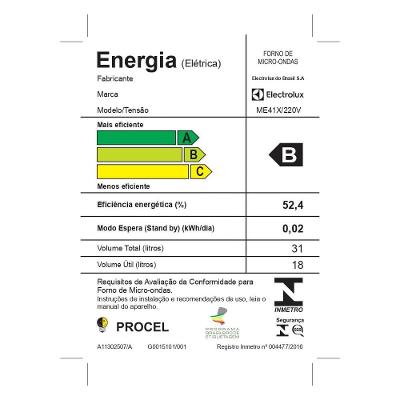 Micro-ondas Electrolux 31L cor Inox Espelhado com Função Grill e Painel Blue Touch (ME41X)