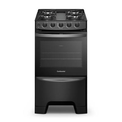 Fogão 4 Bocas Continental Preto Automático com TOPLimpaFácil e Mesa de Vidro (FC4FP)