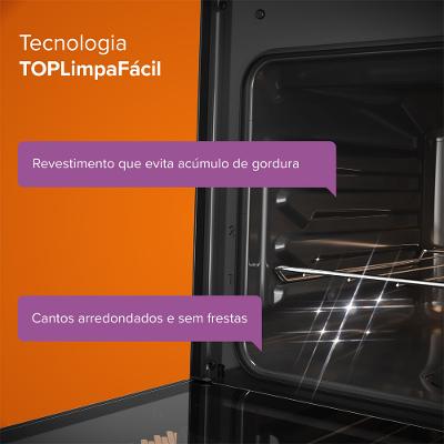Fogão 4 Bocas Continental Preto Automático com TOPLimpaFácil e Mesa de Vidro (FC4FP)