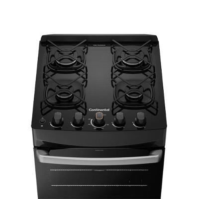 Fogão 4 Bocas Continental Preto Automático com TOPLimpaFácil e Mesa de Vidro (FC4GP) Premium
