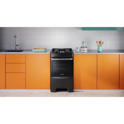 Fogão 4 Bocas Continental Preto Automático com TOPLimpaFácil e Mesa de Vidro (FC4GP) Premium