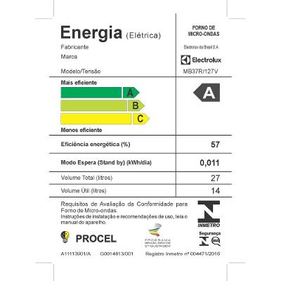 Micro-ondas Electrolux 27L Branco com 55 receitas pré-programadas e Função Tira Odor (MB37R)