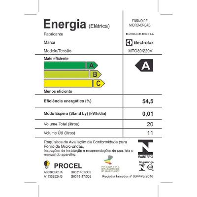 Micro-ondas Electrolux 20L Branco com Função Tira Odor e Descongelar (MTO30)