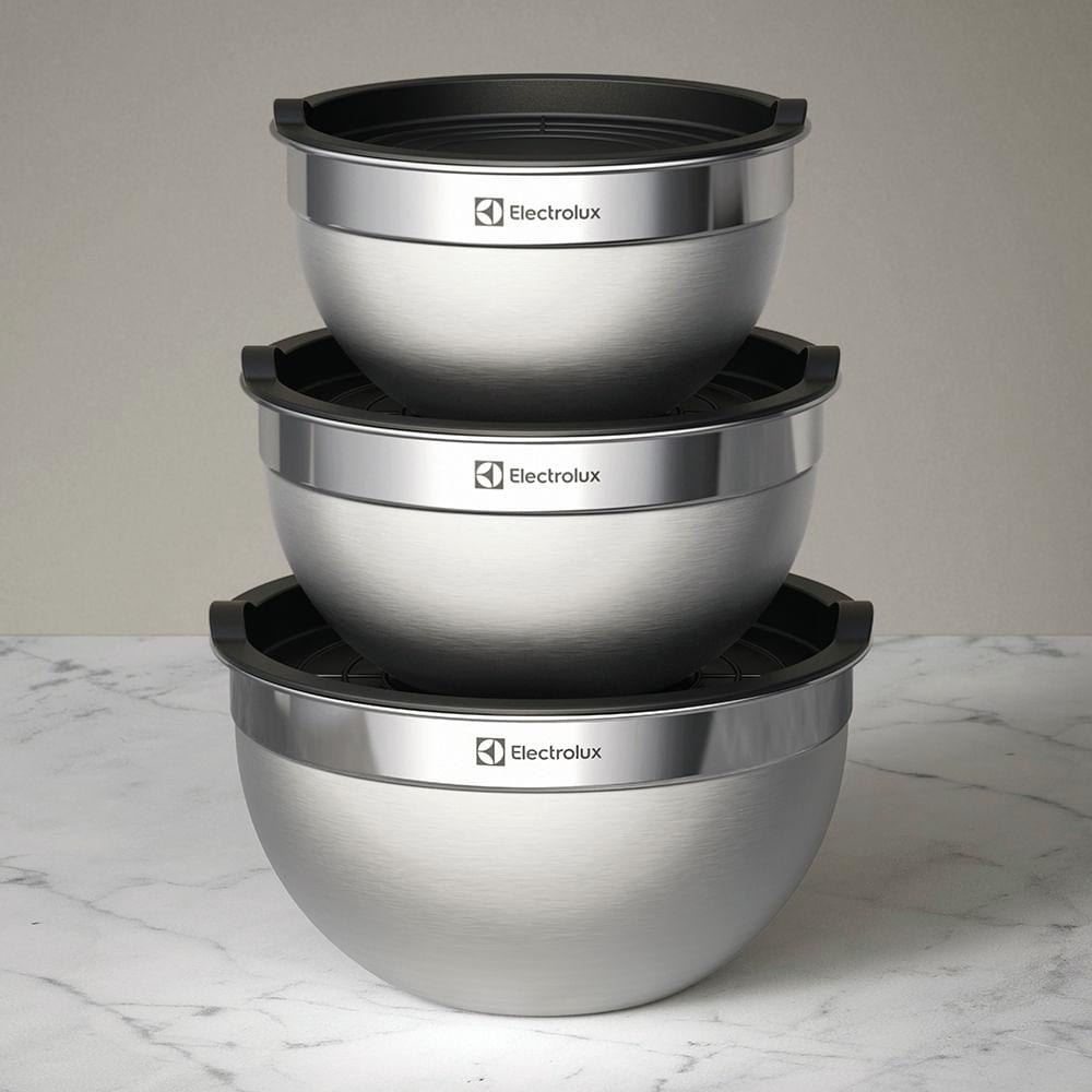 Conjunto Bowls de Inox Electrolux com Tampa Plástica 3 Peças - 10