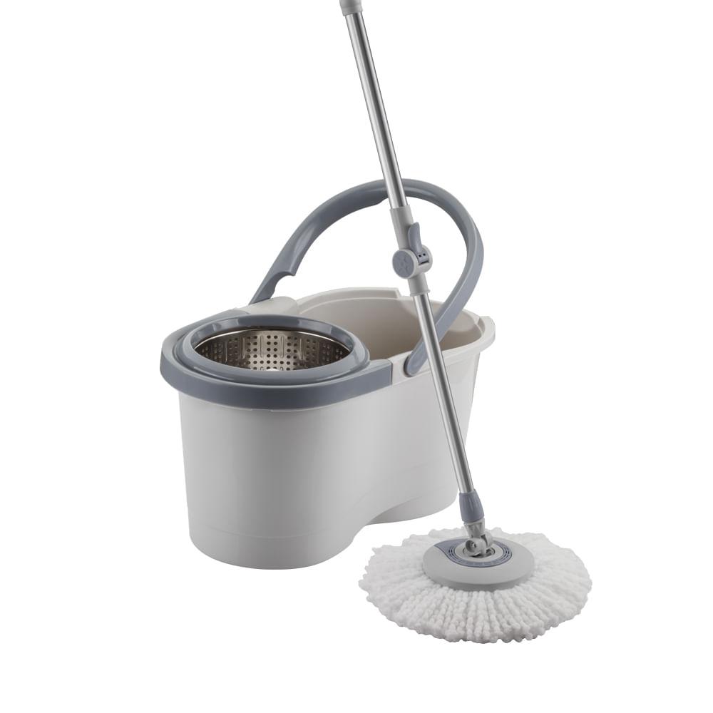 Mop Giratório Menalux com Cesto Inox e Refil Extra de Microfibra - 1