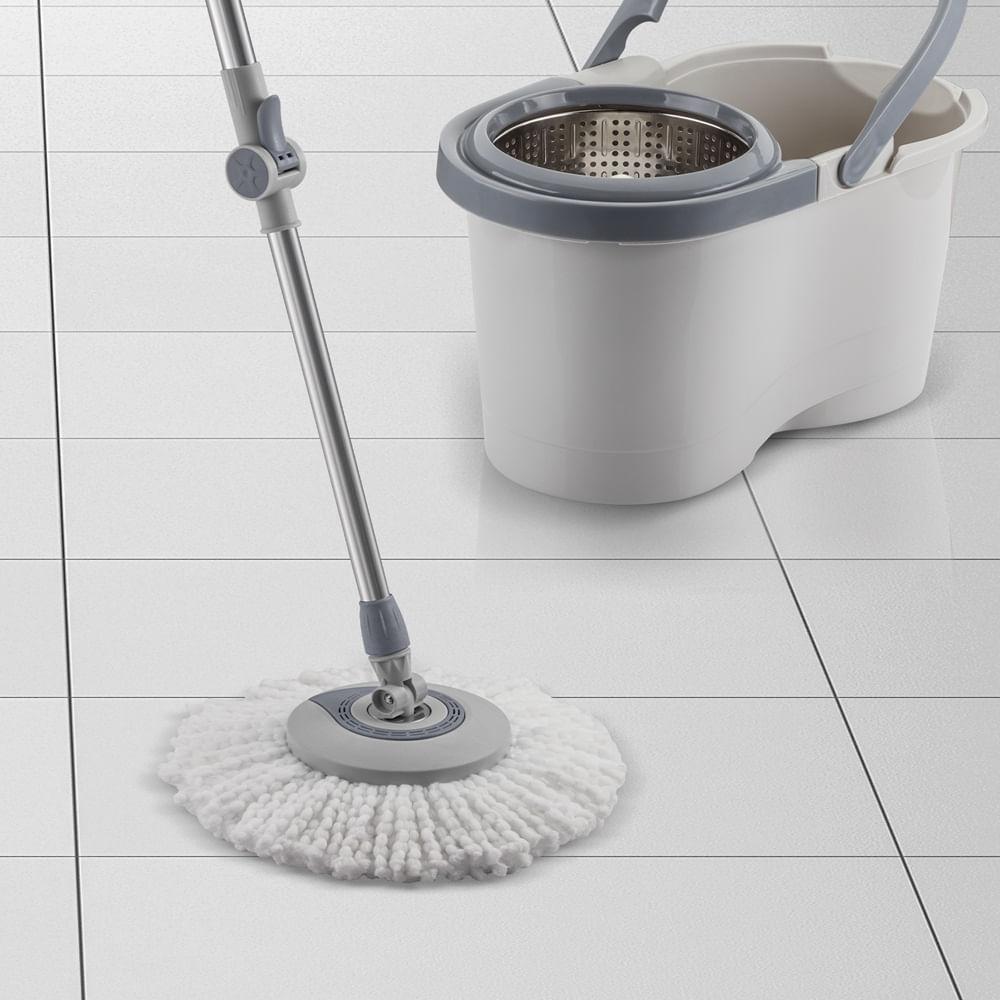 Mop Giratório Menalux com Cesto Inox e Refil Extra de Microfibra - 10