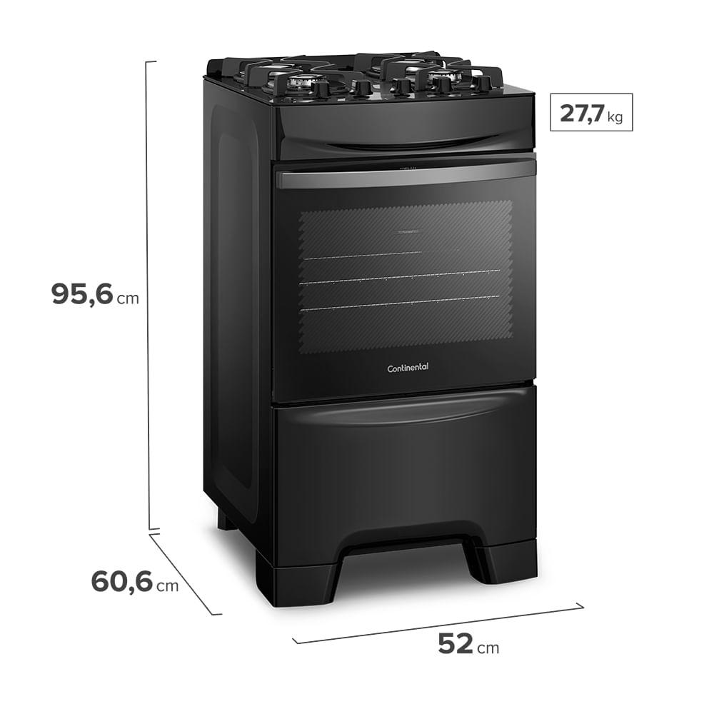 Fogão 4 Bocas Continental Preto Mesa de Vidro, Forno Eco Turbo e Grades Ferro Fundido (FC4GB) - 2