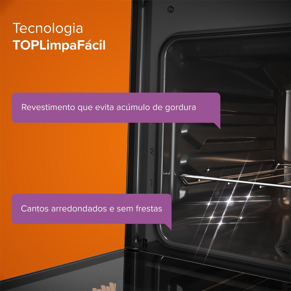 Fogão 4 Bocas Continental Preto Mesa de Vidro, Forno Eco Turbo e Grades Ferro Fundido (FC4GB) - 9