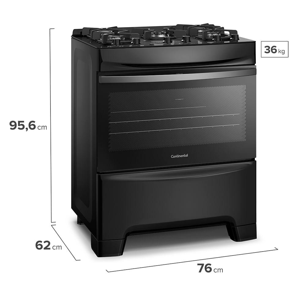 Fogão 5 Bocas Continental Preto Mesa de Vidro, Forno Eco Turbo e Tripla Chama (FC5GB) - 2