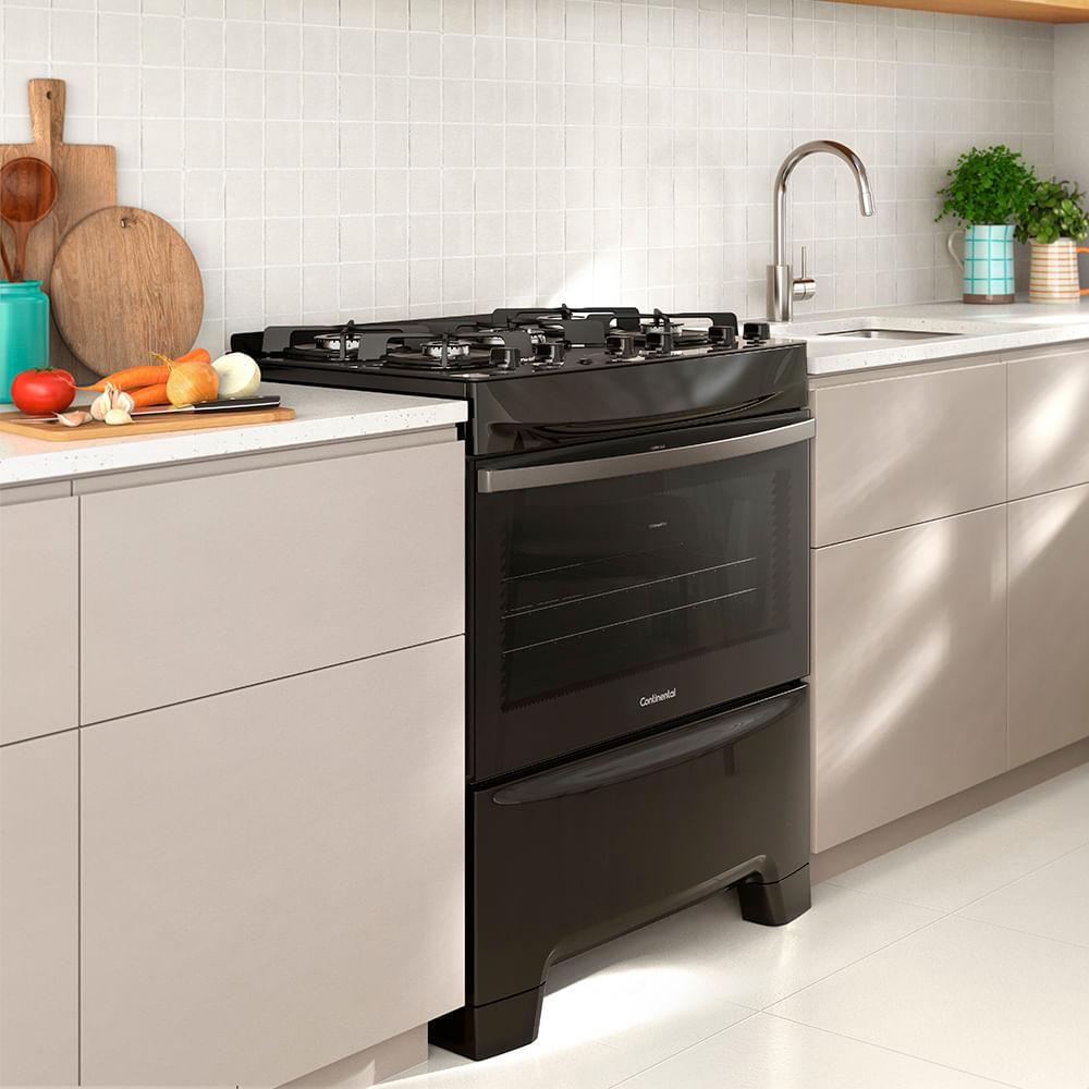 Fogão 5 Bocas Continental Preto Mesa de Vidro, Forno Eco Turbo e Tripla Chama (FC5GB) - 6