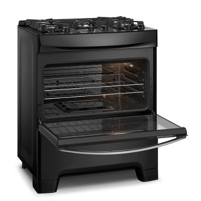 Fogão 5 Bocas Continental Preto Mesa de Vidro, Forno Eco Turbo e Tripla Chama (FC5GB)