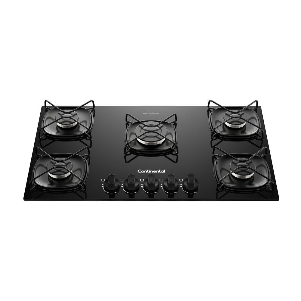 Cooktop 5 Bocas a Gás Continental Mesa de Vidro Preto com Acendimento Automático (KC5GR) - 1