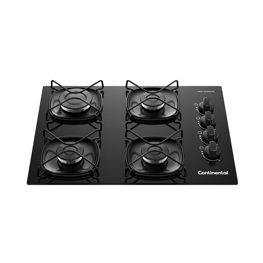 Cooktop 4 Bocas a Gás Continental Mesa de Vidro Preto com Acendimento Automático (KC4GR) - 1