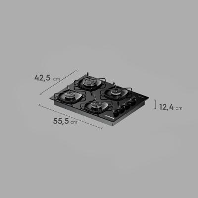 Cooktop 4 Bocas a Gás Continental Mesa de Vidro Preto com Acendimento Automático (KC4GR)