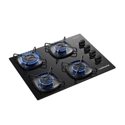 Cooktop 4 Bocas a Gás Continental Mesa de Vidro Preto com Acendimento Automático (KC4GR)