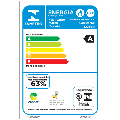 Cooktop 4 Bocas a Gás Continental Mesa de Vidro Preto com Acendimento Automático (KC4GR)
