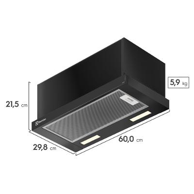 Depurador de Ar Electrolux 60cm Retrátil Preto Efficient com Luz de Led (DE6RB)