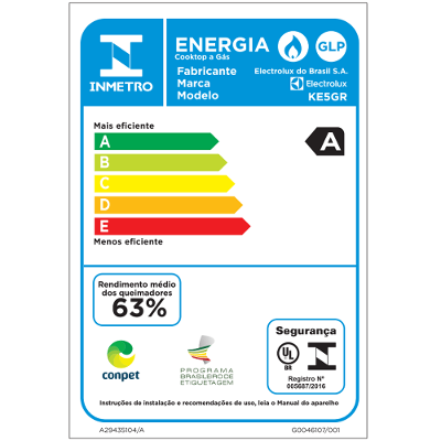Cooktop 5 Bocas a Gás Electrolux Mesa de Vidro Efficient Grade de Aço Fosco (KE5GR)