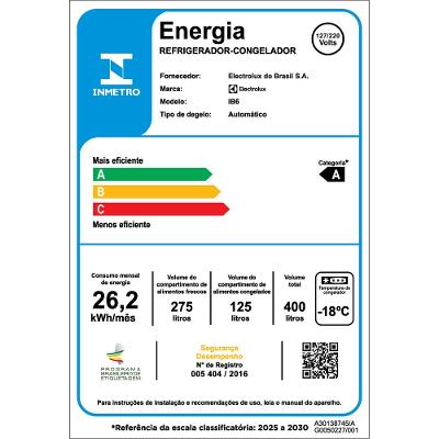 Geladeira Electrolux Frost Free Inverter 400L Efficient AutoSense e Rapid Freeze Inverse Branca (IB6)