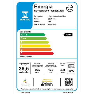 Geladeira Electrolux Frost Free Inverter 400L Efficient AutoSense e Rapid Freeze Inverse Branca (IB6)