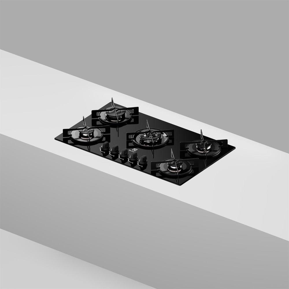 Cooktop 5 Bocas Gás Electrolux Mesa de Vidro Efficient Tripla Chama e Grade Aço Fosco (KE5GT) - 1