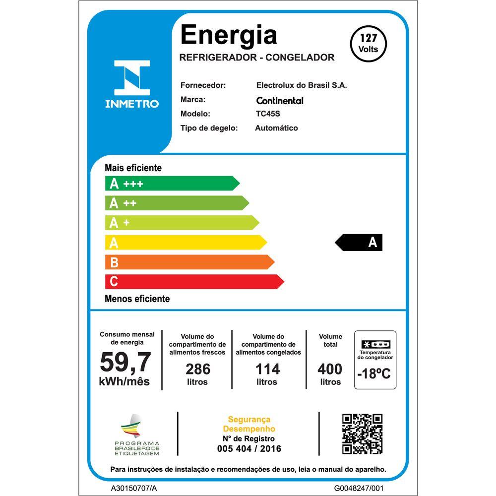 Geladeira Continental Frost Free 400L Duplex Prata (TC45S) - 10