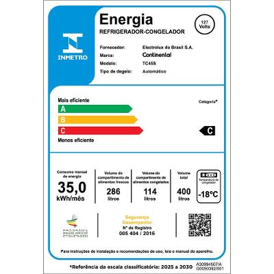 Geladeira Continental Frost Free 400L Duplex Prata (TC45S)