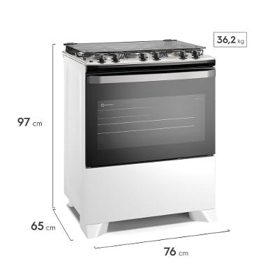 Fogão 5 bocas Electrolux Branco Efficient Mesa Inox, PerfectCook e VaporBake® (FE5IW)