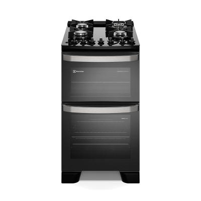 Fogão 4 bocas Electrolux Preto Experience Mesa de Vidro, 2 Fornos e Grade de Ferro Fundido (FE4DB)