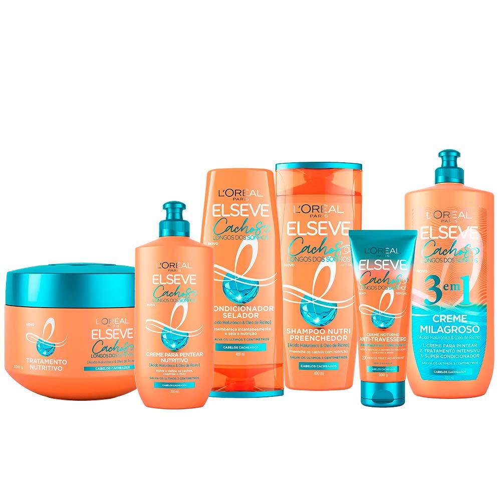 Elseve Cachos Longos dos Sonhos Kit - Shampoo + Condicionador + Creme Noturno + Creme 3 em 1 + Creme de Tratamento e Creme de Pentear - 1