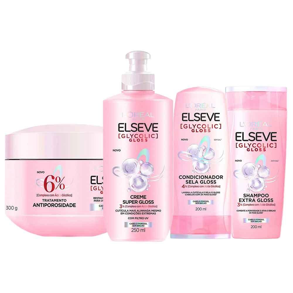 Elseve Glycolic Gloss Kit - Shampoo + Condicionador + Creme Super Gloss + Creme de Tratamento - 1