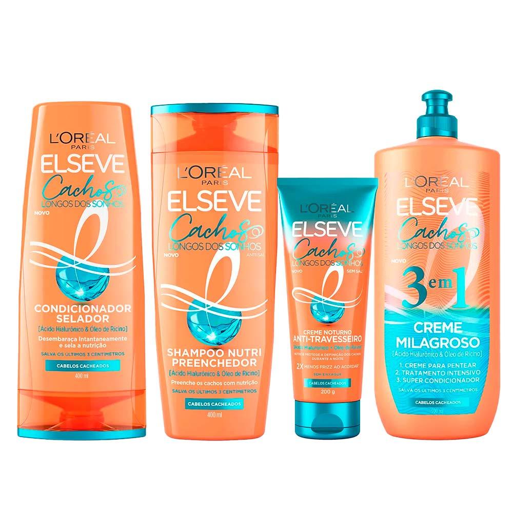 Elseve Cachos Longos dos Sonhos Kit - Shampoo + Condicionador + Creme Noturno + Creme 3 em 1 - 1
