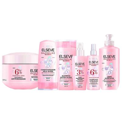Elseve Glycolic Gloss Kit - Shampoo + Condicionador + Creme Super Gloss + Sérum + Tratamento + Creme Antiporosidade