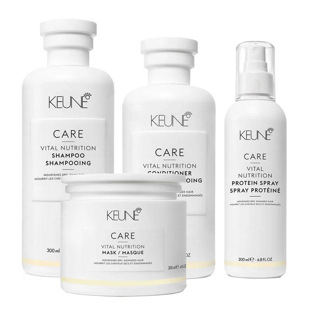 Keune Vital Nutrition Kit - Shampoo + Condicionador + Máscara + Spray - 1