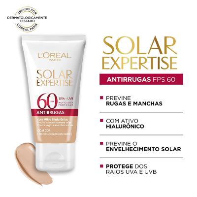 Protetor Solar Facial L'Oréal Paris Solar Expertise Antirrugas Com Cor FPS60
