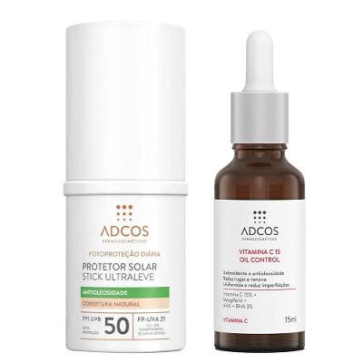 Adcos Dermocosméticos Kit - Sérum Facial + Protetor Solar Antioleosidade Stick com Cor Beige