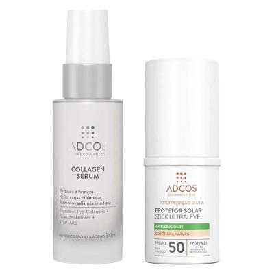 Adcos Dermocosméticos Kit - Sérum Facial + Protetor Solar Antioleosidade com Cor Peach