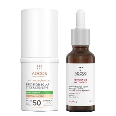 Adcos Dermocosméticos Kit - Sérum Facial + Protetor Solar Antioleosidade Stick com Cor Nude