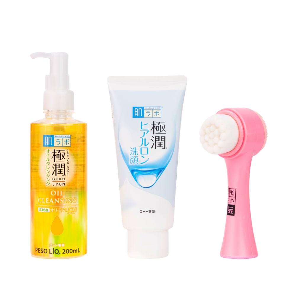 Hada Labo Gokujyun Dupla Limpeza Kit - Óleo de Limpeza Facial + Sabonete Facial + Massageador Facial - 3