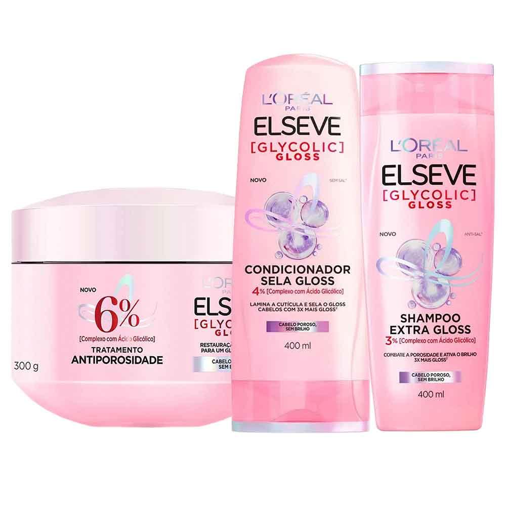 Elseve Glycolic Gloss Kit - Shampoo + Condicionador + Creme de Tratamento - 1