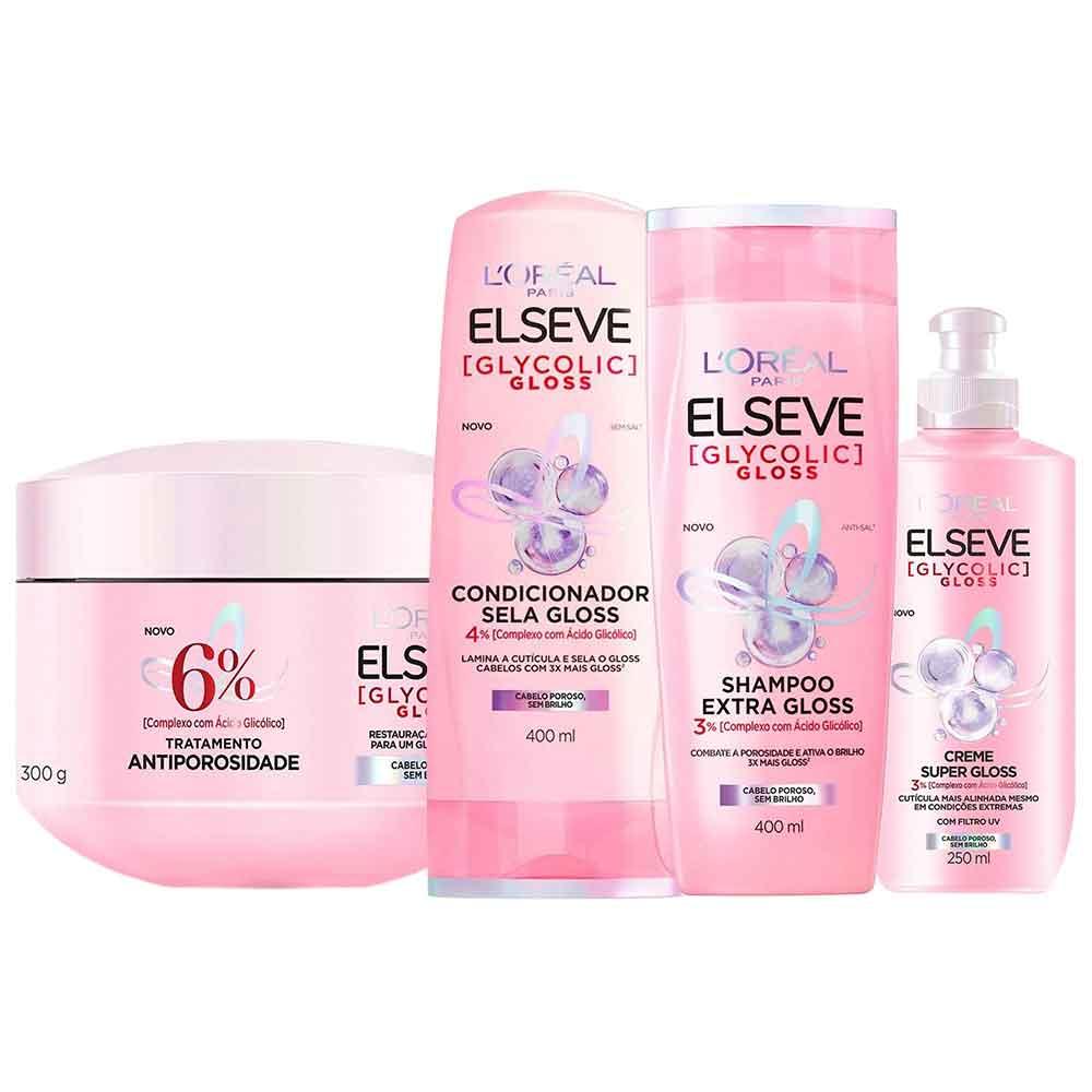 Elseve Glycolic Gloss Kit - Shampoo + Condicionador + Creme de Tratamento + Creme Super Gloss - 1