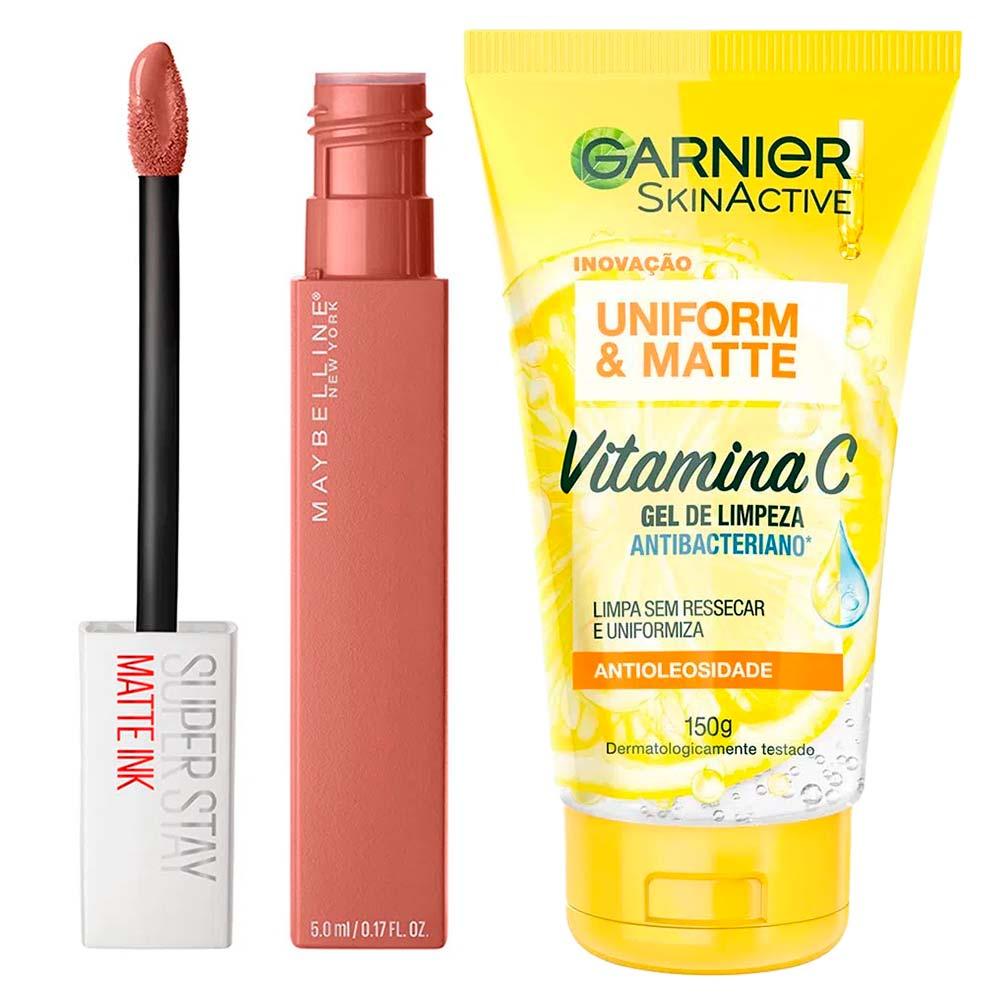 Garnier + Maybelline Kit – Gel de Limpeza Facial Vitamina C + Batom Líquido SuperStay Matte Ink - 1