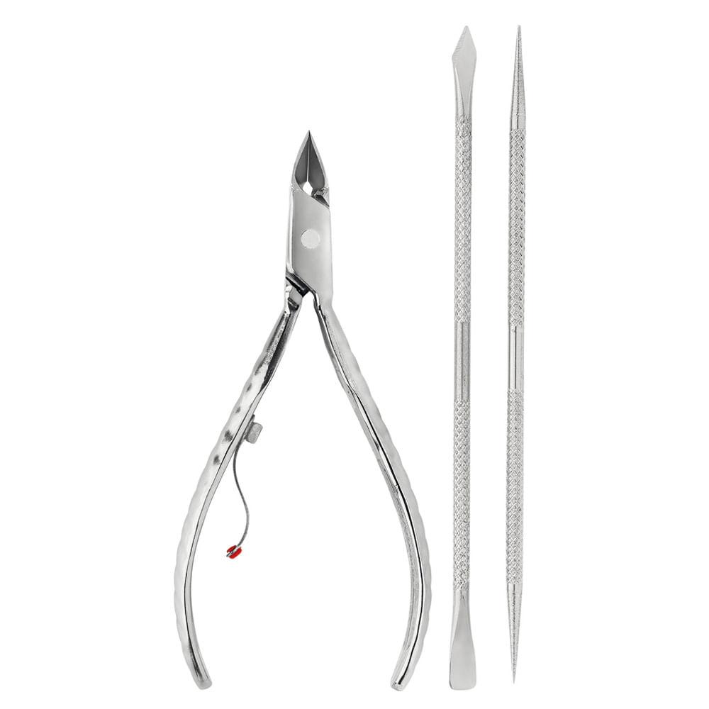 Alicate Inox para Cuticula 778-Ep + Espátula Dupla 371C + Palito 375-C Mundial - Kit - 1