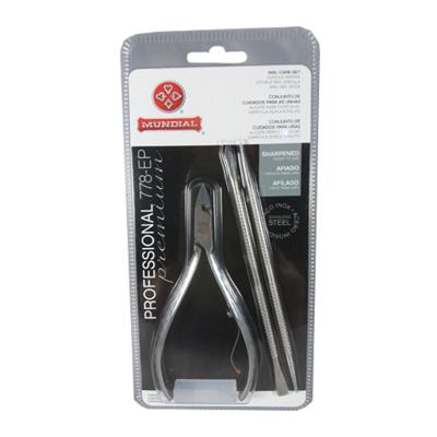 Alicate Inox para Cuticula 778-Ep + Espátula Dupla 371C + Palito 375-C Mundial - Kit
