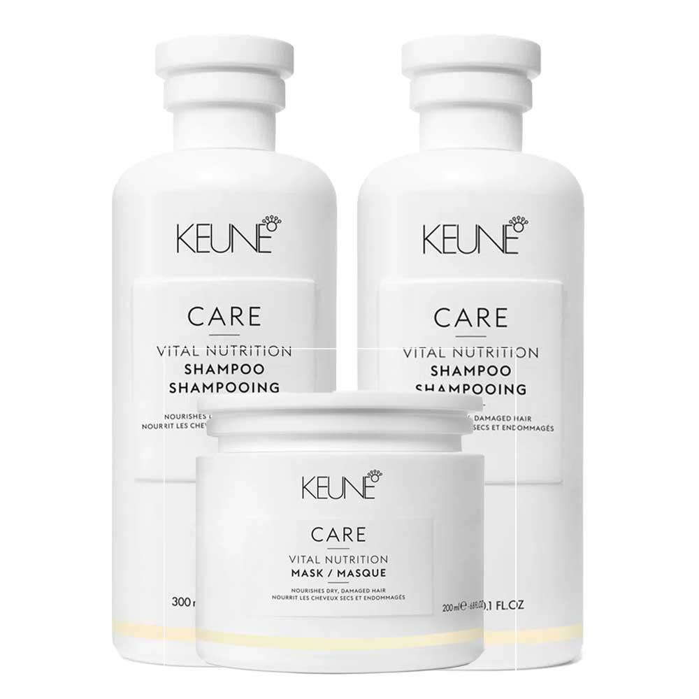 Keune Vital Nutrition Kit – Shampoo + Condicionador + Máscara - 1