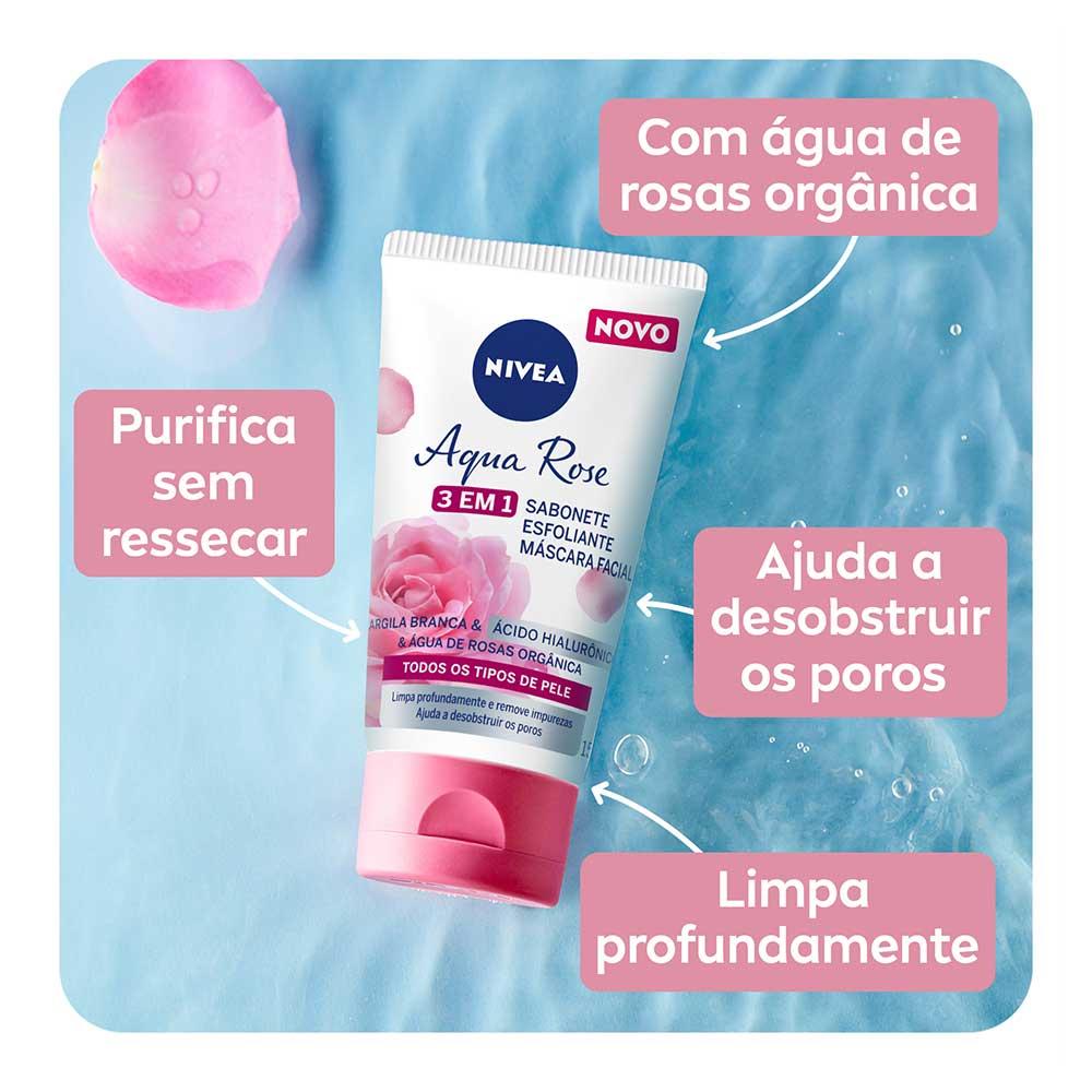 NIVEA Aqua Rose 3 em 1  - Sabonete, Esfoliante e Máscara Facial - 3