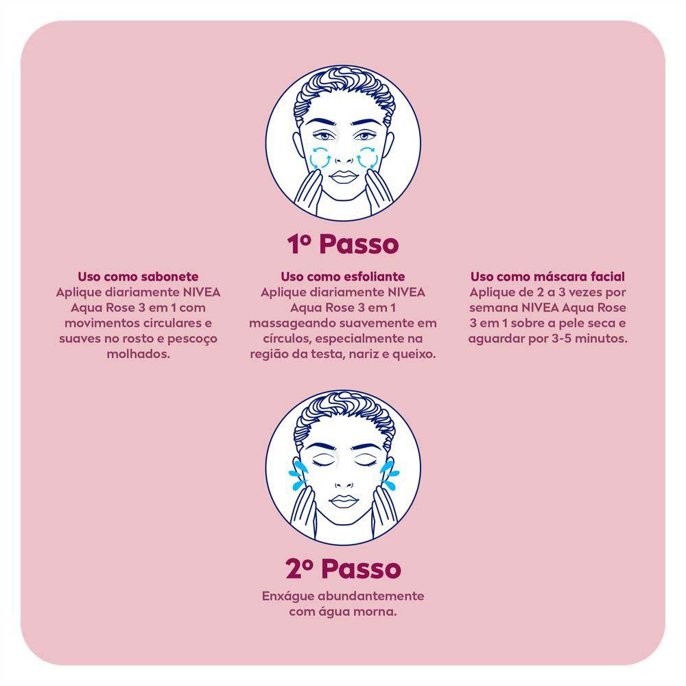 NIVEA Aqua Rose 3 em 1  - Sabonete, Esfoliante e Máscara Facial - 7