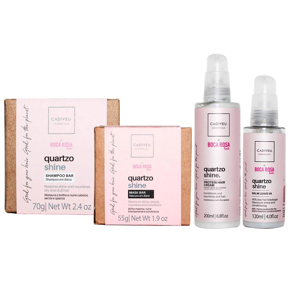 Cadiveu Professional Quartzo Shine - Kit Shampoo Em Barra + Máscara Em Barra + Leave-in + Proteína - 1